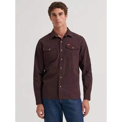 Wrangler Men's Relaxed Fit Stretch Shirt In Chocolate Plum In Burgundy