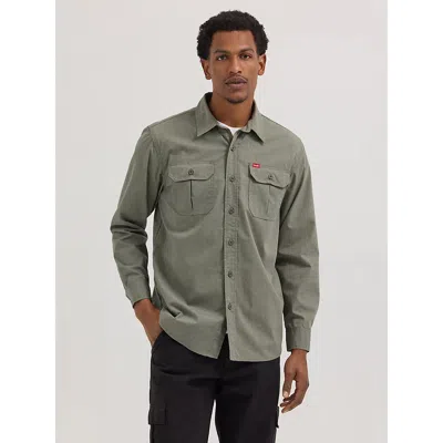 Wrangler Men's Relaxed Fit Stretch Shirt In Olive Night Heather In Green
