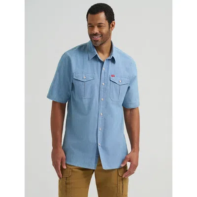 Wrangler Men's Relaxed Stretch Poplin Shirt In Light Chamber In Blue