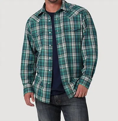 Wrangler Men's Retro Premium Western Snap Plaid Shirt In Green Daze In Multi