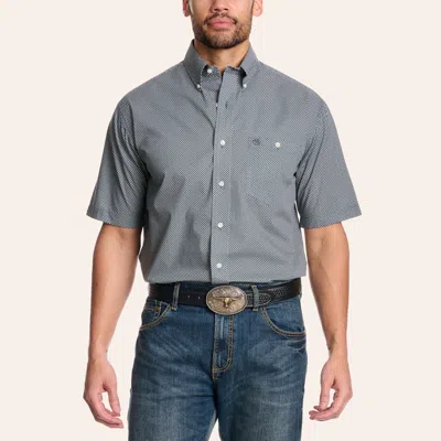 Wrangler Men's Silver Pine White & Blue Geo Print Shirt In Gray