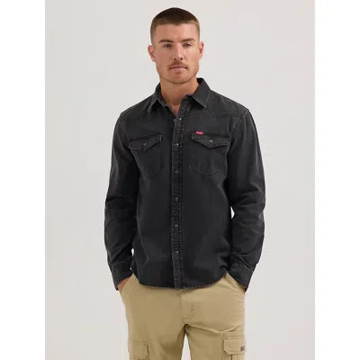Wrangler Men's Slim Denim Snap Front Shirt In Black