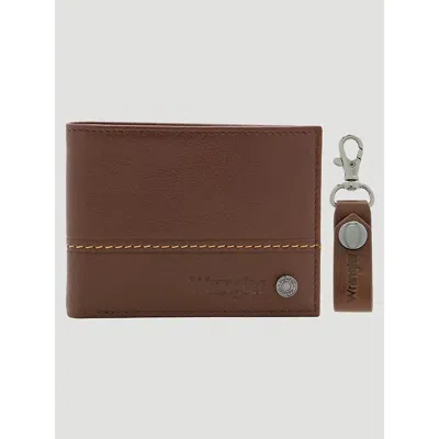 Wrangler Men's Slim Wallet & Key Fob Set In Brown