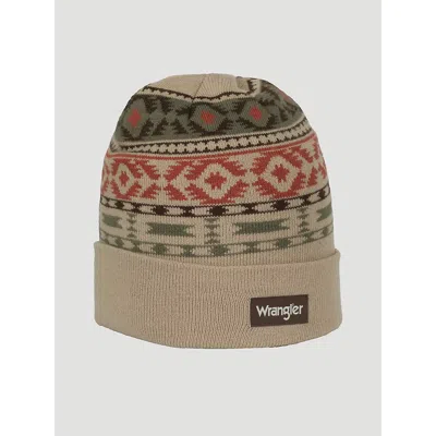 Wrangler Men's Southwest Print Beanie In Tan/green In Brown