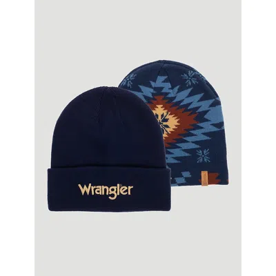 Wrangler Men's Southwestern/solid Beanie (2-pack) In Blue