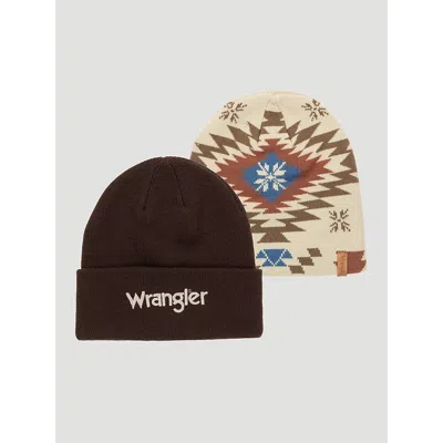 Wrangler Men's Southwestern/solid Beanie (2-pack) In Grey In Brown
