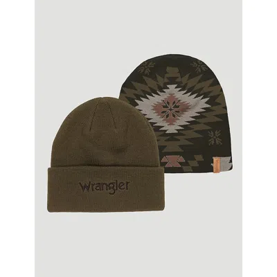 Wrangler Men's Southwestern/solid Beanie (2-pack) In Olive In Green