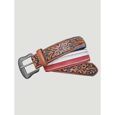 Wrangler Men's Star Embossed Leather Belt In Brown In Multi