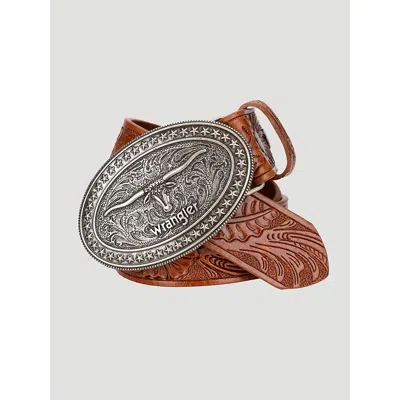 Wrangler Men's Trophy Buckle Embossed Belt In Cognac In Brown