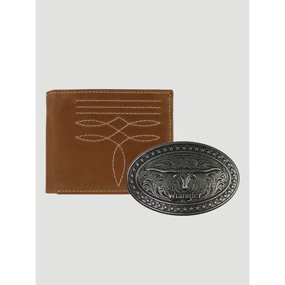 Wrangler Men's Wallet/belt Buckle Gift Set In Brown
