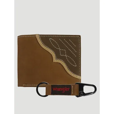 Wrangler Men's Wallet/keychain Gift Set In Brown
