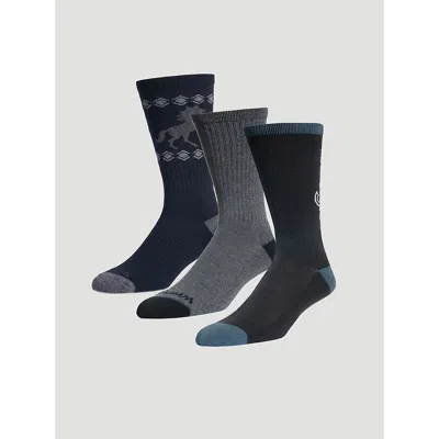 Wrangler Men's Western Novelty Crew Socks (3-pack) In Dark Denim In Multi