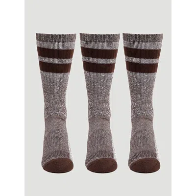 Wrangler Men's Wool Stripe Work Socks (3-pack) In Brown In Multi