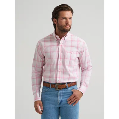 Wrangler Men's  Bucking Cancer Button Down Shirt In Baby Pink In Gold