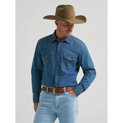 Wrangler Men's ® Classic Denim Western Snap Shirt In Mid Wash In Blue