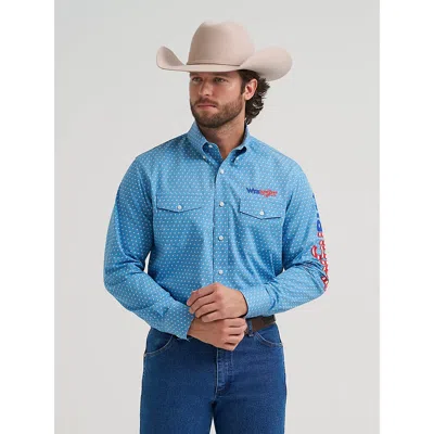 Wrangler Men's ® Logo Long Sleeve Button-down Print Shirt In Americana In Blue