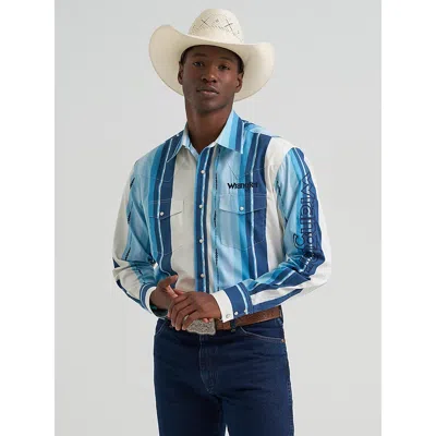 Wrangler Men's ® Logo Long Sleeve Striped Shirt In Blue Clouds