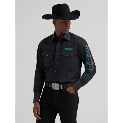 Wrangler Men's ® Logo Long Sleeve Western Snap Shirt In Black In Multi