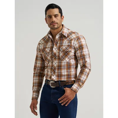 Wrangler Men's ® Logo Long Sleeve Western Snap Shirt In Sand In Multi