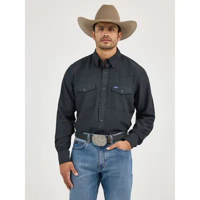 Wrangler Men's  Performance Snap Long Sleeve Solid Shirt In Stetch Limo In Black