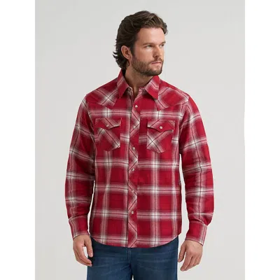 Wrangler Men's  Retro® Long Sleeve Flannel Western Snap Plaid Shirt In Hearth Red