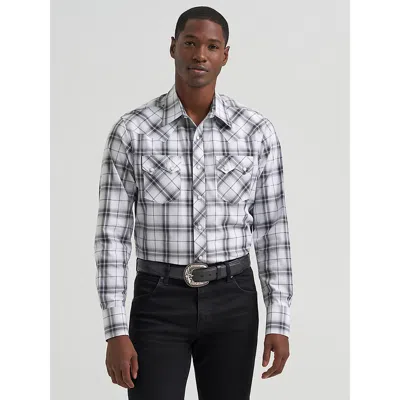 Wrangler Men's  Retro® Long Sleeve Sawtooth Snap Pocket Western Shirt In Black White In Multi