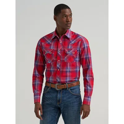 Wrangler Men's  Retro® Long Sleeve Sawtooth Snap Pocket Western Shirt In Traditional Red