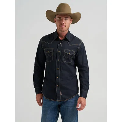 Wrangler Men's  Retro® Long Sleeve Western Snap Solid Dobby Shirt In Black