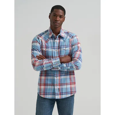 Wrangler Men's  Retro® Premium Long Sleeve Western Snap Plaid Shirt In Blue Sunrise
