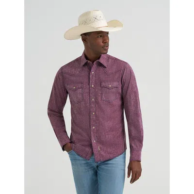 Wrangler Men's  Retro® Premium Long Sleeve Western Snap Printed Shirt In Dark Burgundy In Purple