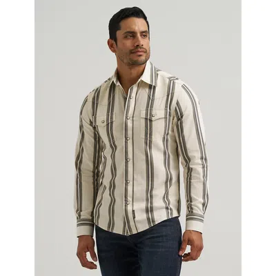 Wrangler Men's  Retro® Premium Stripe Western Snap Shirt In Olivine In Neutral