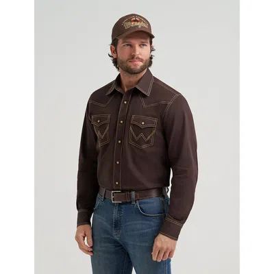 Wrangler Men's  Retro® Premium Western Snap Solid Shirt In Bark In Brown