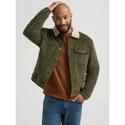 Wrangler Men's ® Sherpa Lined Corduroy Trucker Jacket In Olive Night In Green