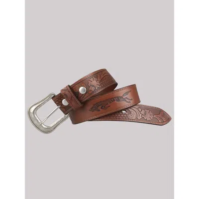 Wrangler Men's  Tooled Leather Belt In Brown Leather