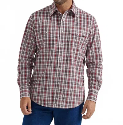 Wrangler Men's Wrinkle Resist Long Sleeve Classic Fit Snap Shirt In Syrah Red Plaid In Multi