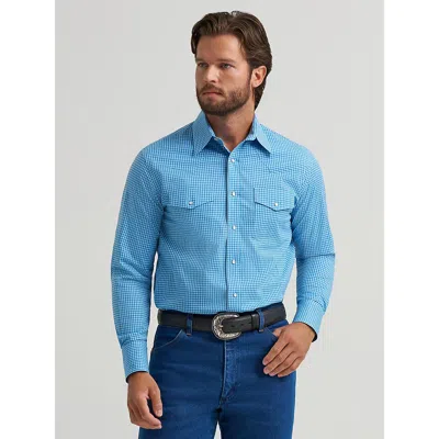 Wrangler Men's Wrinkle Resist Long Sleeve Western Snap Plaid Shirt In Blue Bold