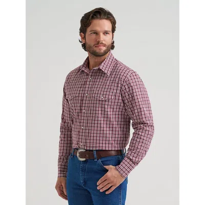 Wrangler Men's Wrinkle Resist Long Sleeve Western Snap Plaid Shirt In Cherry Plaid In Red