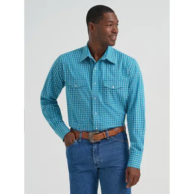 Wrangler Men's Wrinkle Resist Long Sleeve Western Snap Plaid Shirt In Rich Teal In Blue