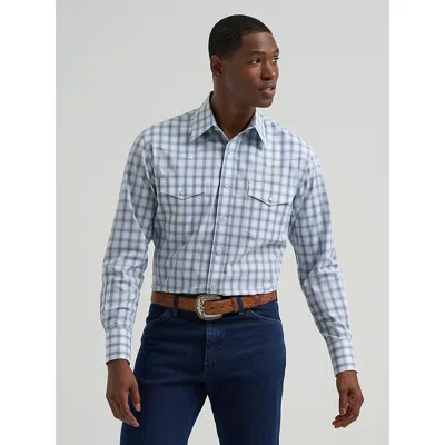 Wrangler Men's Wrinkle Resist Long Sleeve Western Snap Plaid Shirt In Slate In Blue