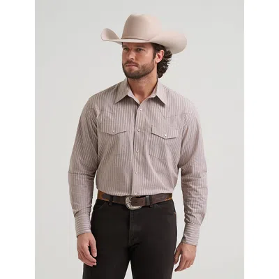 Wrangler Men's Wrinkle Resist Long Sleeve Western Snap Stripe Shirt In Cinnamon In Brown