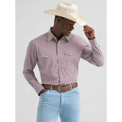 Wrangler Men's Wrinkle Resist Long Sleeve Western Snap Stripe Shirt In Wine In Purple