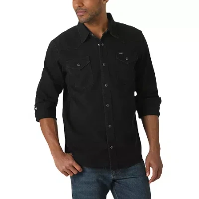 Wrangler Mens Regular Fit Long Sleeve Button-down Shirt In Black