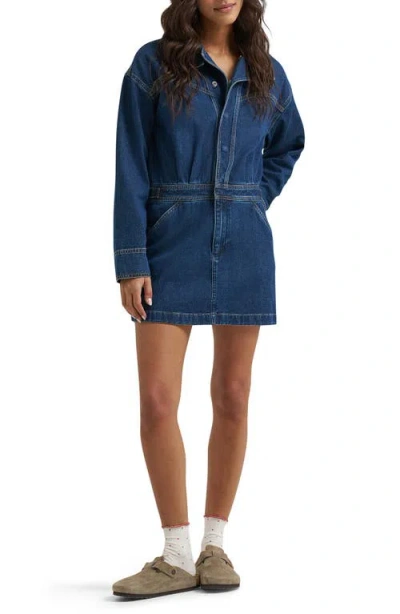 Wrangler Moto Long Sleeve Minidress In Rawhide Blue