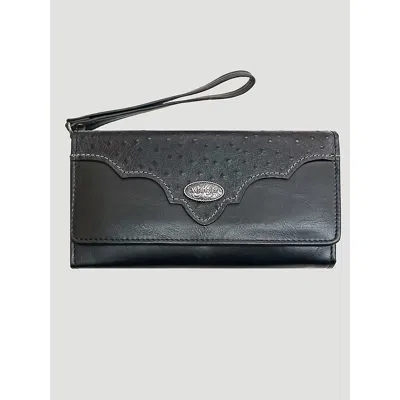 Wrangler Ostrich And Concho Logo Wristlet In Black