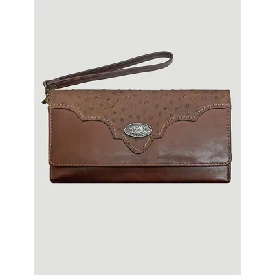Wrangler Ostrich And Concho Logo Wristlet In Brown