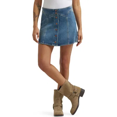 Wrangler Paneled Cotton Denim Miniskirt In Blue
