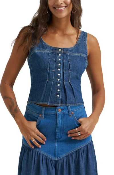 Wrangler Pleated Denim Corset Tank In Blue