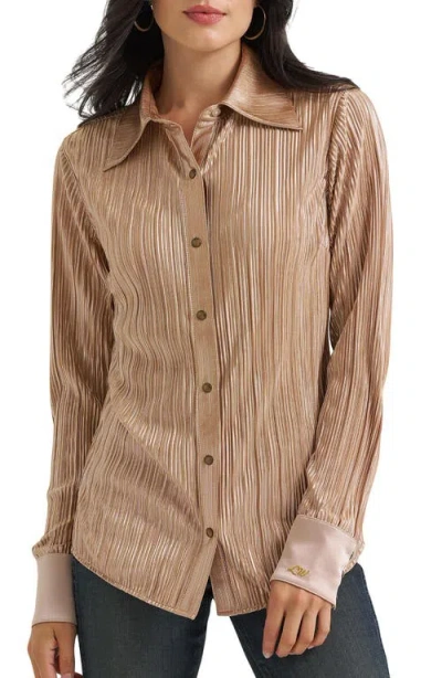 Wrangler Pliss Long Sleeve Western Shirt In Neutral