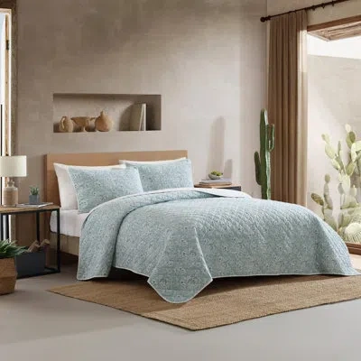 Wrangler Prairieland Paisley Blue Cotton Reversible Quilt Set In Blue;white