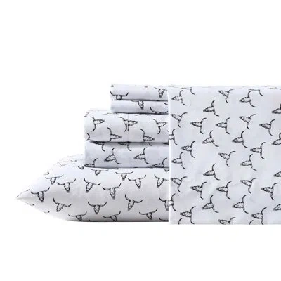 Wrangler Printed Cozy Novelty Sheet Sets In Steer Skulls Gray